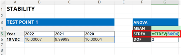 Long term stability formula in Excel